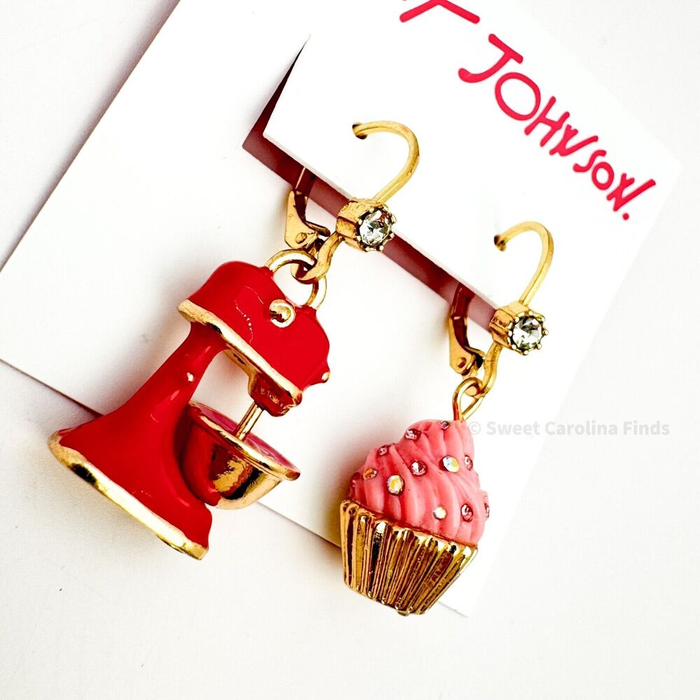 Betsey Johnson Cupcake Mixer Earrings Gold Tone Babycakes Baker Cake Gift NEW - Picture 4 of 7